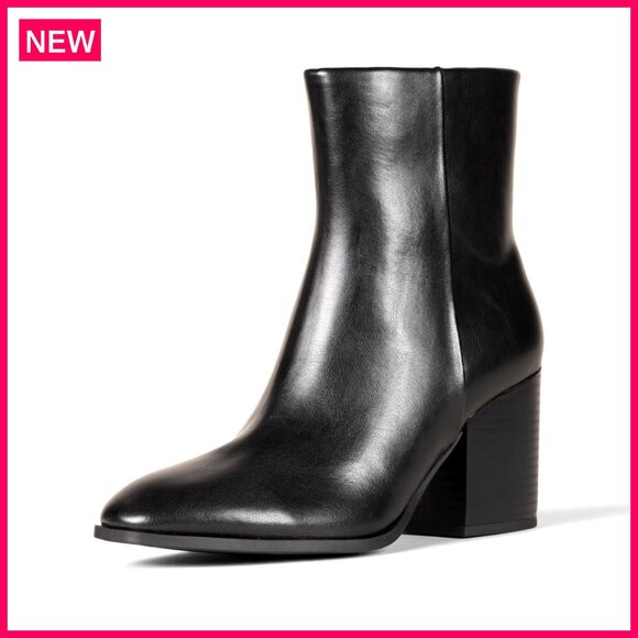 Shoes - Women's Ankle Boots with 3 Inch Heel, Memory Foam Insole, Faux Leather